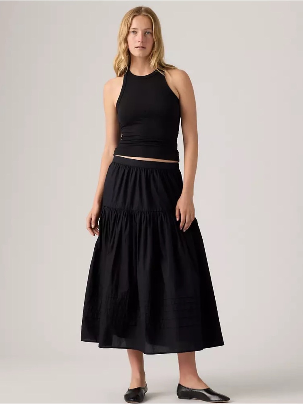 NWT Levi’s Becca Tiered Midi Skirt in Black
